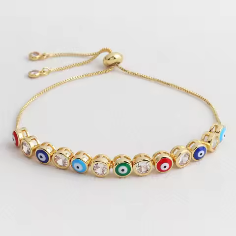 18K Gold Plated Colorful Eye Bracelet ,Fashion Enamel Opening Adjustable Bracelet for Women Brass Br