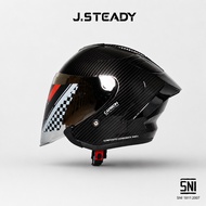 J.Steady - Glossy Carbone Motif Armor - Half Face Helmet Helmet Motor Helmet Budak Helmet Retro Siri