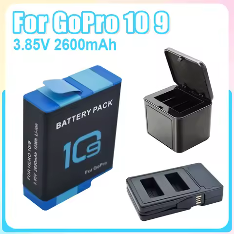 2600mAh Battery Set For Gopro Hero 10 Hero 9 Battery Charger For Gopro Hero 10 9 Camera Accessories 