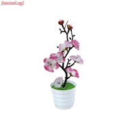 <ANSOUL>Artificial Wax Flower Potted Plant with 7 Blooms 2 Buds Wavy Pot Home Office