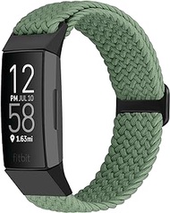 Women Men Elastic Braided Solo Loop Stretchy Straps Nylon SportBand Wristband For Fitbit Charge 4 / Fitbit Charge 3(Green)
