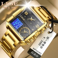 Jam Tangan Lelaki LIGE Luxury Original Watch Men Sports Wrist Watches Gold Quartz Full Steel Waterpr