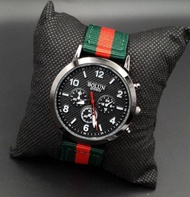World Times นาฬิกาสายผ้า นาฬิกาแฟชั่น สายผ้า Bolun แบรนด์แท้ ดีไซน์  ขีดเลข  3 วงหลอก ( พร้อมกล่อง )