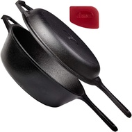 cuisinel Cast Iron Skillet + Lid - 2-In-1 Multi Cooker - Deep Pot + Frying Pan - 3-Qt Dutch Oven - P
