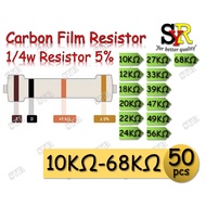 10K ohm~68K ohm 30 Pcs / 50 Pcs Carbon Film Resistor Perintang 1/4Watt  0.25w 5% - Electronic Compon