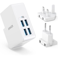 Travel Adapter 4 USB PowerPort Lite USB Wall Charger 27W with Interchangeable UK & EU Plug