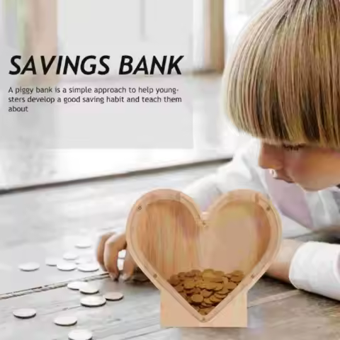 Practical Heart Shaped Heart-shaped Piggy Bank Clear Wooden Wooden Saving Box Fashion Wooden Crafts 