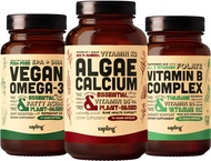 Algae Calcium & Vegan Omega 3 & Vitamin B Complex Bundle - Calcium Supplement from Red Algae, Plant 