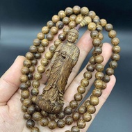 Dala Gan Sandalwood Carved Amida Buddha Pendant Necklace Vintage Style Sweater Chain for Men And Wom