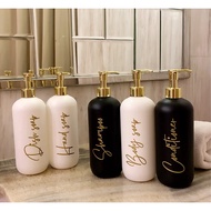 HITAM PUTIH Refillable Soap Bottle - 500ml, Doff N24, Gold Pump Minimalist and Luxurious, Perfect fo
