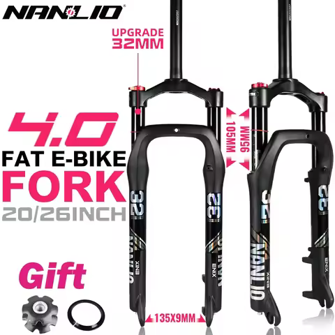 Nanlio 20/26 Inch Fat Bike Suspension Fork - 135x9mm Width - Fits 4.0-4.8" Tires, Ideal for Snow Ter