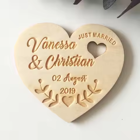 Personalized Wedding Laser Heart Save the Date Magnets,Custom wood rustic save the date,party favors