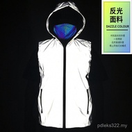 3m Reflective Vest Hooded Sports Night Vision Vest Travel Safety Cycling Vest Men Outdoor Night Runn