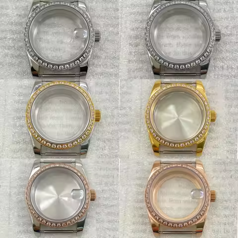 36/39mm Silver Rose Gold Gem Diamond-Set Watch Case For Seiko Datejust Oyster NH35/36/4R Automatic M