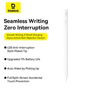 Baseus Smooth Writing 3 Wired Charging Stylus Active Palm Rejection Version Moon White (Type-C Cable
