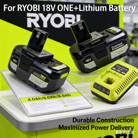 8.0Ah For RYOBI High-Permance Tools Lithium Battery 18V Memory Effect Low self Discharge,Suitable Co