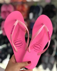 Havaianas Slim Sequin Flip Flops Womens Outdoor Slip-On Anti-Slip Bathroom Slippers Flat Bottom Rubb