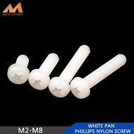 M2 M2.5 M3 M4 Nylon Round Head Cross Recessed Machine Screw Plastic Phillips Head Metric Bolts White Length 4mm-40mm