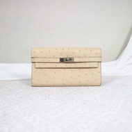 Hermes • Kelly Long I2 奶油白 銀釦 鴕鳥皮長夾 +肩帶變 Kellly Togo