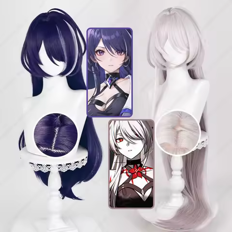 HSR Acheron Cosplay Wig 85cm/118cm Long Mixed Color Wigs Heat Resistant Synthetic Hair Halloween Par