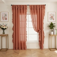 Gauze Curtain Simple Solid Color Curtain Dreamy Ruffled Transparent Thin Window Screen
