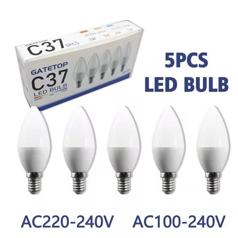 5-Pack LED Light Bulb 3W 5W 6W 7W C37 AC 110V 120V 220V E14 Base Eco-Friendly Mini Lamp Non-Flicker 