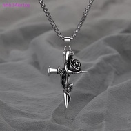 hhh34ertoy> Punk Goth Rose Cross Pendant Nelace for Women Men Trendy Statement Jewelry Chain for Con