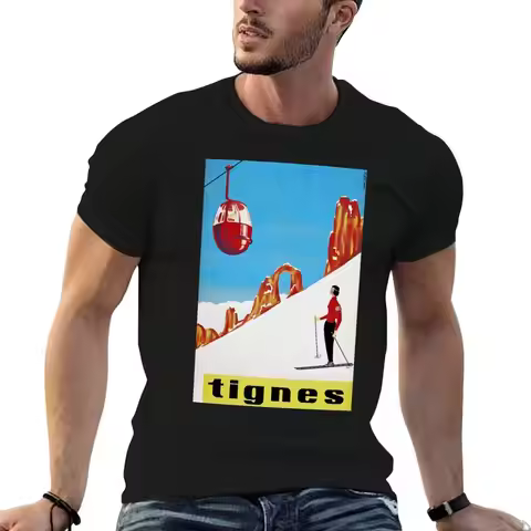 She Skis Alone Vintage ski sport poster T-Shirt Plus Size Basic Short Sleeve Top