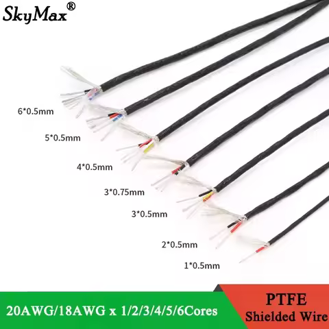 1/5M PTFE Shielded Wire Sq0.5mm (20AWG) , 0.75mm (18AWG) 1 2 3 4 5 6 Cores High Purity OFC Copper Ti