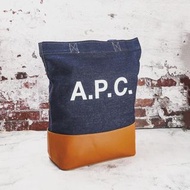 A.P.C. 牛仔布拼皮革托特包｜經典大容量通勤托特包