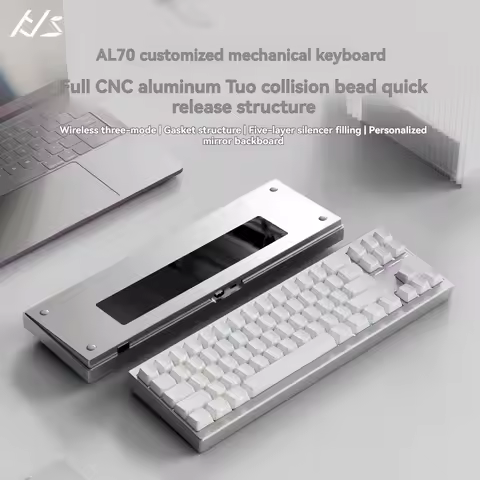 HJS AL70 Mechanical Keyboard Customized Tri-mode Wireless Aluminium Hot Swap RGB 70layout Gasket E-s
