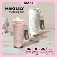 Maki Lily thermos cup as a gift for girlfriends, keeps heat up to 8 hours, capacity 500ml, safe 316 