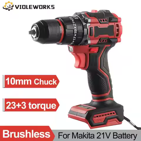 10mm Rechargeable Electric Drill Brushless Electric Screwdriver Impact Drill 23+3 Torque Power Tool 