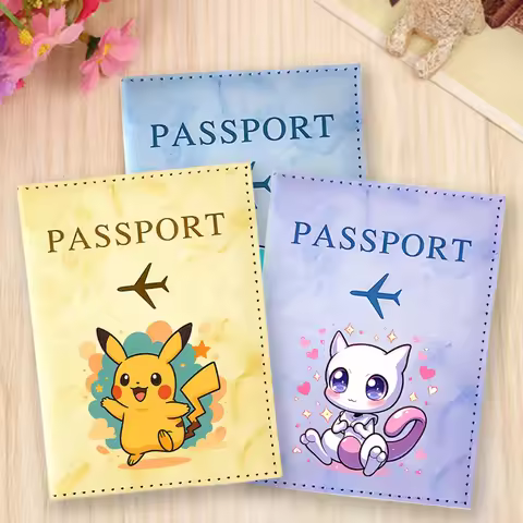 Pokemons Pikachu Passport Holder Mewtwo Squirtle Portable PU Passport Cover Cartoon Passport Protect