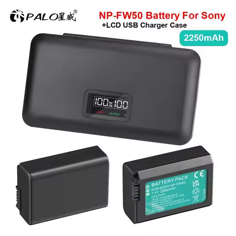 2250mAh NP-FW50 NP FW50 Battery+LCD USB Charger Case for Sony A6000 A6400 A6300 A6500 A7 A7II A7RII