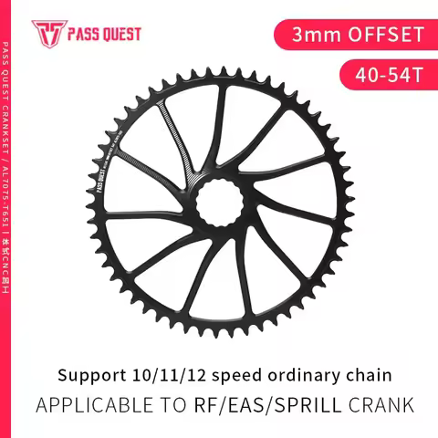 PASS QUEST RF (3mm offset ) Round Narrow Wide Chainring 40-54T Silver and black hollow chamferiing B