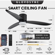 【In stock】Free InstallationGlovoSync Ceiling Fan with light Smart DC Ceiling Fan 3 LED Light Kit and APP Remote Control FJJB