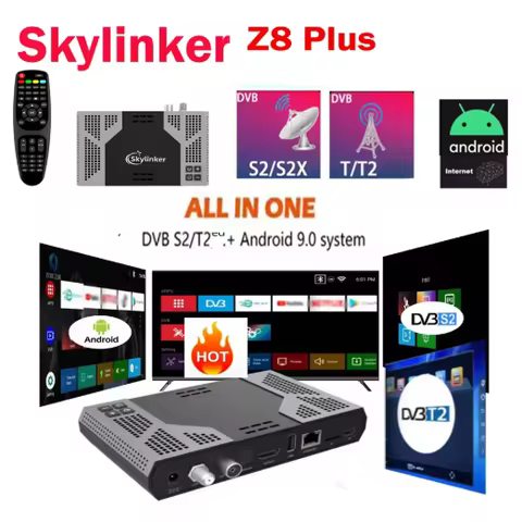 Skylinker Z8 Plus Hybrid Android 9.0 OS OTT+ DVB-S2+DVB-T2 HD 4K TV Box FTA H.265 2GB 16GB 2.4G 5G D