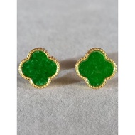 #J725 100% Natural Grade A Green Jade Jadeite Earrings H9.4m 925 Silver Gold