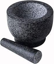 GIENEX Granite Mortar and Pestle - Natural Unpolished, Non Porous, Dishwasher Safe Mortar and Pestle Set, 6 Inch Large