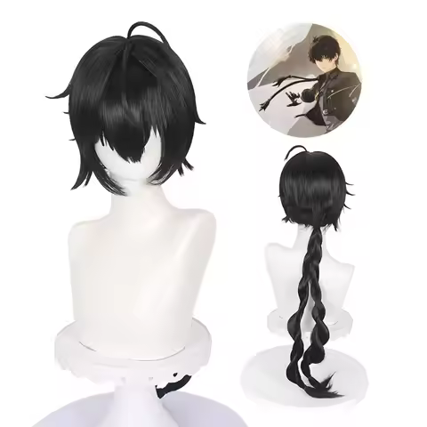 Anime Wuthering Waves Rover Cosplay Synthetic Wig Male Black Short Hair Long Braid Main Character Re