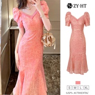 ZY.HT EraVogue เดรสผู้หญิง เดรสสีชมพู เดรสหางปลา เดรสคอวี เดรสไฮโซ เดรสออกงาน เดรสไปงานแต่ง เดรสเซ็ก