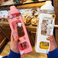 700/900ml Cute Water Bottle for Girls with Lid Straw Sticker Plastic Juice Milk Portable Kawaii Tumbler Children Drinkware Gife