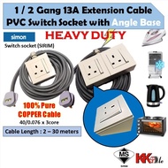 (2800W) Heavy Duty Extension Cable wire with Angle Base - 1 Gang 2 Gang 13A switch socket (1 to 20 M