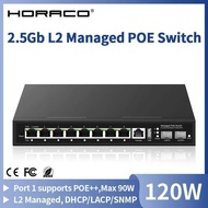 HORACO 2.5Gb L2 Managed PoE Switch 8 Port 2.5G Web Managed with 2 port 10G SFP+,120W IEEE802.3af/at/