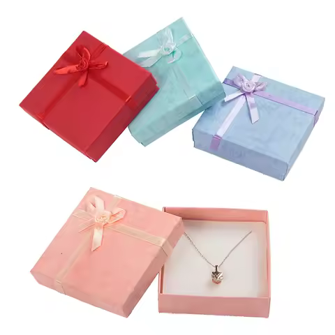 24pcs Jewelry Gift Box 9x9x2.5cm Red Jewellery Sets Box for Necklace Earrings Ring Case Packaging Di