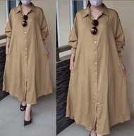 Baju Gamis Lengan panjang Jumbo Kancing Depan Full 2024 Terbaru Model Sekarang Wanita Dewasa Remaja 