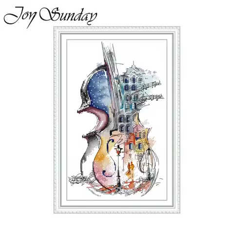 Cross Stitch Complete Kit Joy Sunday Music City Pattern Printed Counted Canvas DIY Hand Embroidery K