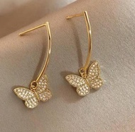 10k Non Tarnish Butterfly Drop Stud Earrings