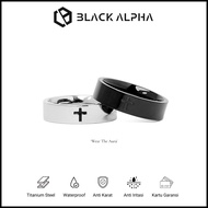 Black Alpha - Elvos Men's Titanium RingRing, Anti-Rust Cross Symbol